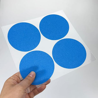 S&X 24 Pcs Non Slip Shower Stickers (Large 4" Round), Blue Anti Slip Grip Decals, High Traction Bathtub Dots, Durable Grit Stickers for Kids & Family Safety with Scraper