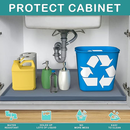 URMONA Waterproof Silicone Under Sink Mat 22'' x 19'' Shelf Liner for Kitchen and Bathroom, Cabinet and Counter Protector, Storage and Organizers, Litter Mat, Pet Cat Puppy Essentials(Khaki)