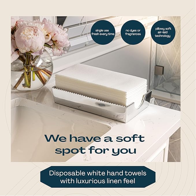 Disposable Linen-Feel Guest Towels [Pack of 300] - Disposable 8" x 17" Cloth-Like Hand Towels, Made In USA - Soft And Absorbent Paper Napkin For Kitchen, Bathroom, Party, Wedding, Or Event