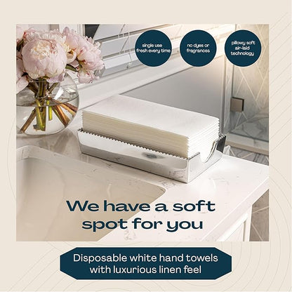 Disposable Linen-Feel Guest Towels [Pack of 300] - Disposable 8" x 17" Cloth-Like Hand Towels, Made In USA - Soft And Absorbent Paper Napkin For Kitchen, Bathroom, Party, Wedding, Or Event