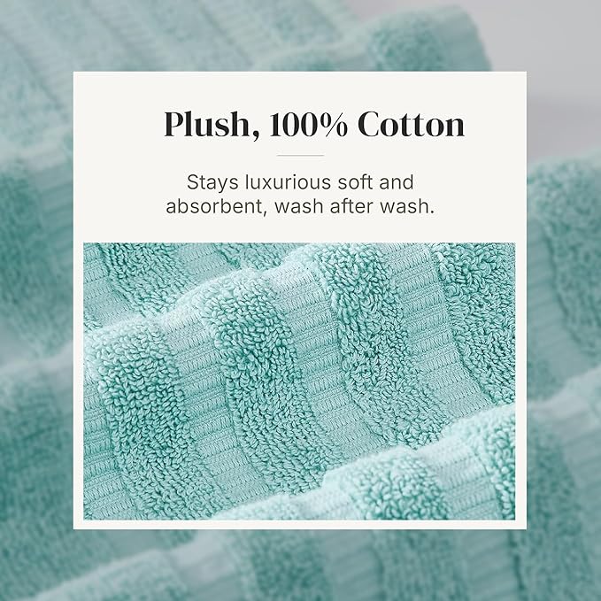 Modern Threads Organic Vines 6-Piece 100% Cotton Towel Set – Yarn Dyed Jacquard & Solid – Includes 2 Bath Towels, 2 Hand Towels, 2 Washcloths – Absorbent, Quick Dry, Soft & Durable – Aqua
