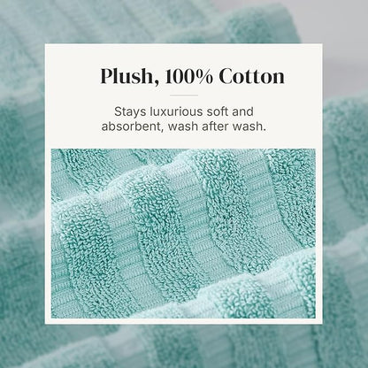 Modern Threads Organic Vines 6-Piece 100% Cotton Towel Set – Yarn Dyed Jacquard & Solid – Includes 2 Bath Towels, 2 Hand Towels, 2 Washcloths – Absorbent, Quick Dry, Soft & Durable – Aqua