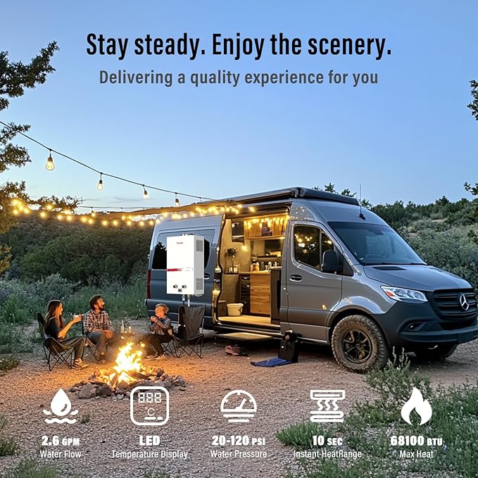 Tankless Water Heater 10L, 2.6GPM Portable Propane Camping Water Heater with Digital Display Overheating Protection, 68,100 BTU Instant Gas Hot Water Warmer for Outdoors RV Shower Cabin