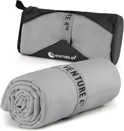 VENTURE 4TH Quick Dry Towel. Microfiber Travel Towel Ideal for Camping, Hiking, Backpacking, Gym. Lightweight & Fast Drying Travel Towels for Body. Compact & Easy to Pack - Light Gray Medium