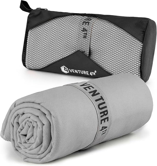 VENTURE 4TH Quick Dry Towel. Microfiber Travel Towel Ideal for Camping, Hiking, Backpacking, Gym. Lightweight & Fast Drying Travel Towels for Body. Compact & Easy to Pack - Light Gray Extra Large
