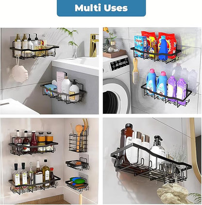 Fab Glass and Mirror 5-Pack Shower Caddy, Black - Shower Organizer & Shelves for Efficient Storage, Bathroom Caddy for Wall Organizer, Durable Wall Caddy
