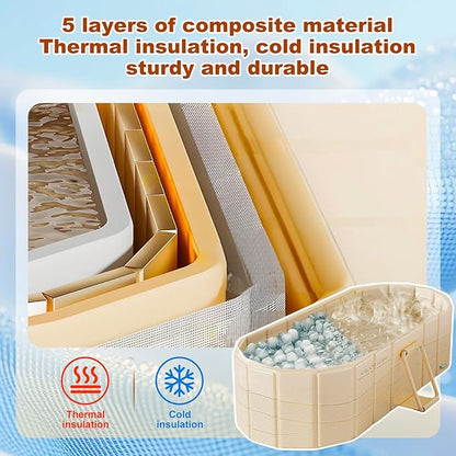 Portable Bathtub for Adult 59" Large Collapsible Cold Plunge Bathtub Foldable No Installation Ice Bath Tub for Shower Stall, Bathroom Hot SPA Soaking Standing Tub