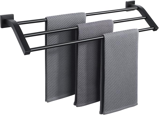 Alise Bath 3 Towel Bars,Towel Holder Towel Racks for Bathroom Wall Mount,Heavy Duty SUS304 Stainless Steel Towel Hanger Towel Rails,Matte Black,24-Inch