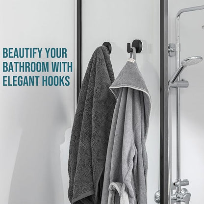 TAILI Stylish 304 Stainless Steel Bathroom Suction Hooks for Towel, Bathrobe, Loofah, No Damage Hanging Glass Shower Wall Hook, Patented Strong Suction Cup Holder, Hold Up to 11 Lbs, A-Cylinder Black