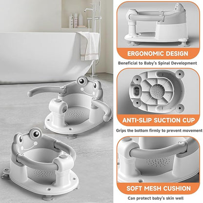 Baby Bath Seat for Babies 6 Months & Up - Toddler Bath Seats for Baby Sitting Up with 4 Suction Cups & Soft Cushion, Non-Slip Infants Shower Bathtub Chair for Newborn Boys Girls, Gray