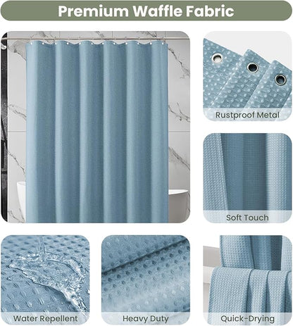 Inhousolu Fabric Shower Curtain Waffle Weave, 230 GSM Heavy Duty, Weighted Hem, 14 Metal Hooks, Water Repellent, Machine Washable, Hotel Spa Luxury Bath Curtain Set, 72 x 72 Inch, Teal