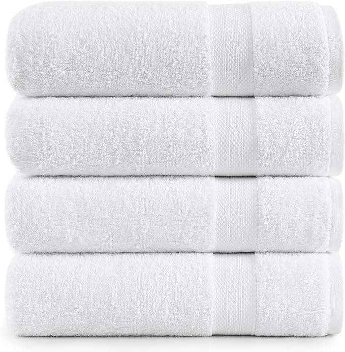 Lane Linen 100% Cotton 4 Pack Bath Sheets (35"x66") - Ring Spun, Extra Large Towel Sets - Quick Drying, Soft, Low lint & Highly Absorbent - Premium Quality Oversized Daily Use Bathroom Towels - White