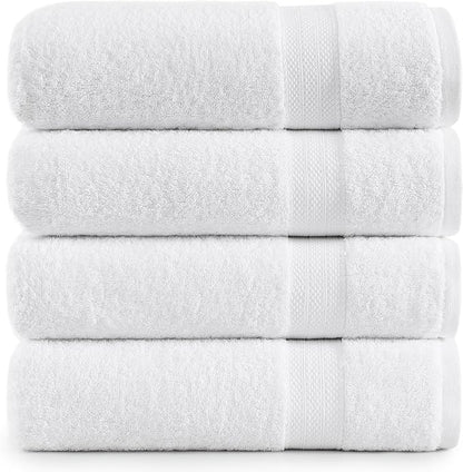 Lane Linen 100% Cotton 4 Pack Bath Sheets (35"x66") - Ring Spun, Extra Large Towel Sets - Quick Drying, Soft, Low lint & Highly Absorbent - Premium Quality Oversized Daily Use Bathroom Towels - White