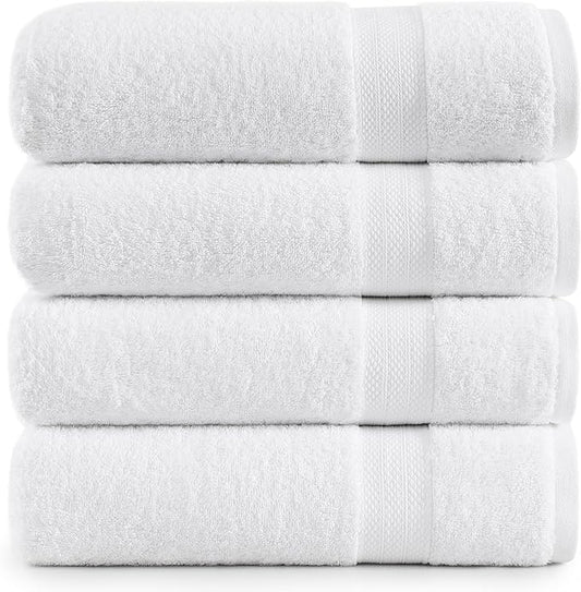Lane Linen 100% Cotton 4 Pack Bath Sheets (35"x66") - Ring Spun, Extra Large Towel Sets - Quick Drying, Soft, Low lint & Highly Absorbent - Premium Quality Oversized Daily Use Bathroom Towels - White