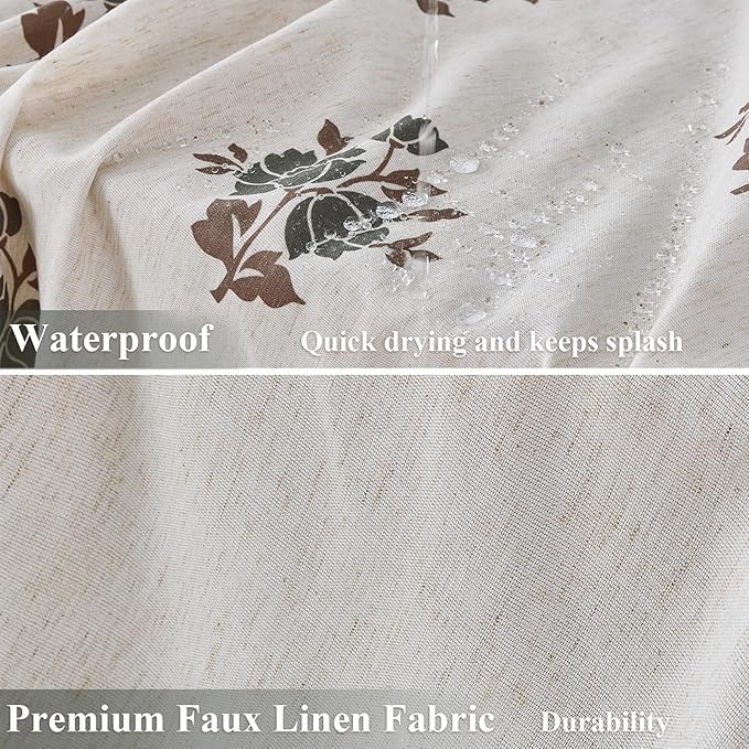 ORTIGIA Linen Green Shower Curtains for Bathroom Neutral Farmhouse Block Print Shower Curtain Set with Metal Hooks Waterproof Aesthetic Retro Fabric Bath Curtain for Home, Weighted, 72x72