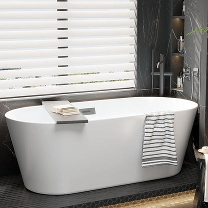 67 Inch Acrylic Soaking Bathtub, Modern Stand Alone Tub for Adults with Sloped Backrest, Chrome Drain & Overflow, cUPC Certified, Easy Installation, White Oval Bath