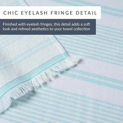 Maisonette Turkish Bath & Beach Towels - 2 Pack (36"x71"), Quick-Dry Cotton Peshtemal for Bath, Beach, Travel, Absorbent, Lightweight, Bathroom, Hammam, and Spa Towels with Eyelash Fringe, Blue (Aqua)
