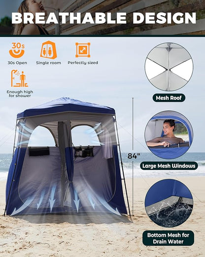 KingCamp Instant Shower Tent, Portable Superior Stable Privacy Shelter, 2 Large Rooms Outdoor Toilet Tent with Floor for Beach, Camping & Hiking, Setup in Under 60s