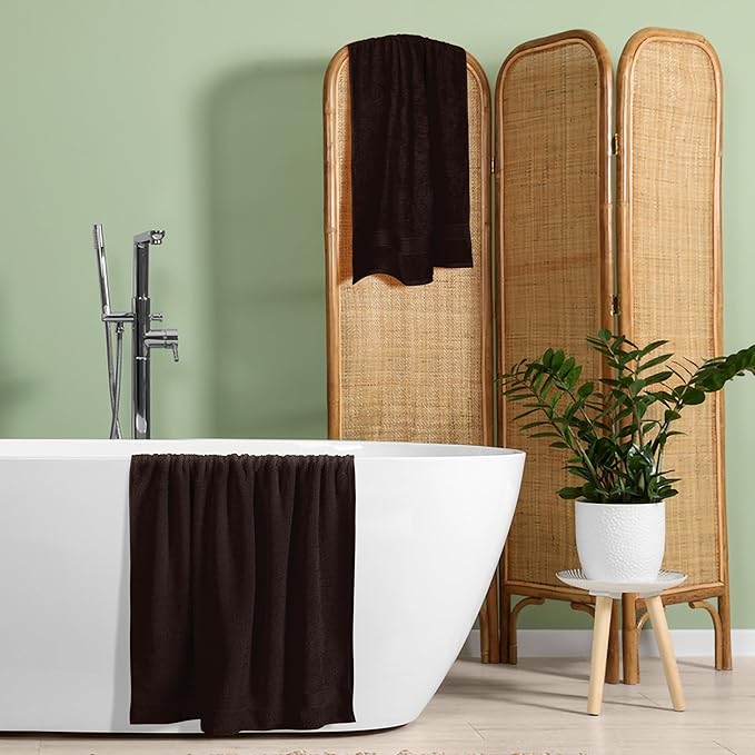 Elvana Home Cotton 2 Pack Oversized Bath Towel Set 28x55 inches, Large Bath Towels, Ultra Absorbant Compact Quickdry & Lightweight Towel, Ideal for Gym Travel Camp Pool - Brown