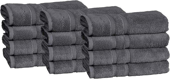 Mosobam Luxury Turkish Set of 12 Hand Towels 16X30 Charcoal Gray (Dark Grey) 700 GSM Bamboo Viscose & Aegean Turkish Combed Cotton