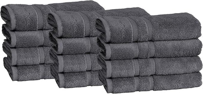 Mosobam Luxury Turkish Set of 12 Hand Towels 16X30 Charcoal Gray (Dark Grey) 700 GSM Bamboo Viscose & Aegean Turkish Combed Cotton