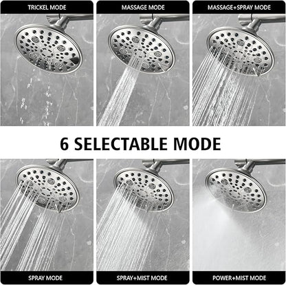 sumerain Dual Shower Head Combo Set for Couples,Brushed Nickel High Pressure 6 Spray Settings Showerhead,20 Inch Long Shower Arm