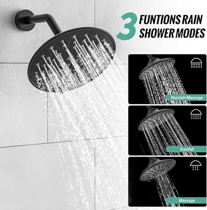 SR SUN RISE Shower Faucet - 8 Inch Multifunctional High Pressure Shower Head System with Handheld Shower Head Fixtures - Valve Included - Matte Black