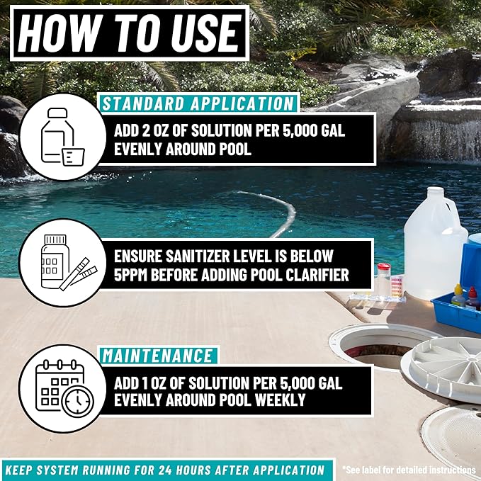 Pool Clarifier - Natural Chitosan Clarifier, Swimming Pool Cleaner Liquid, Cloudy Pool Water Treatment, Pool Chemicals for Inground Pools & Above Ground Pools, 32oz
