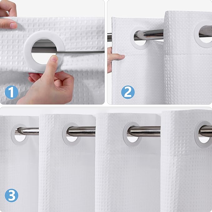 No Hook Waffle Weave Shower Curtain with Snap-in Fabric Liner,256GSM Heavy Duty Fabric Shower Curtain Set,White Waterproof Washable Luxury Shower Curtain for Bathroom Stall (72x75 Inch)