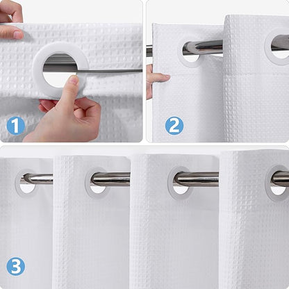 No Hook Waffle Weave Shower Curtain with Snap-in Fabric Liner,256GSM Heavy Duty Fabric Shower Curtain Set,White Waterproof Washable Luxury Shower Curtain for Bathroom Stall (72x75 Inch)