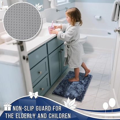 Yimobra Chenille Bathroom Rugs Non Slip, Extra Thick Soft Absorbent Bath Rug 31.5x20 Inch, Machine Washable Quick Dry Bath Mat for Bathroom Floor, Tub and Shower, Home Decor Accessories, Light Blue