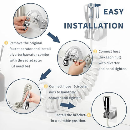 CECEFIN Kitchen Sink Sprayer Hose Attachment for Faucet, Kitchen Faucet Head Replacement w/ 79" Recoil Hose and Holder, Pressurized Water Saving Aerator & Diverter Valve, Faucet Sprayer Attachment Set