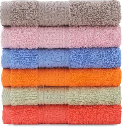 6 Pack 100% Cotton Washcloths Set, Highly Absorbent and Soft Feel Fingertip Towels, 13 x 13 in Quick Dry Face Cloths