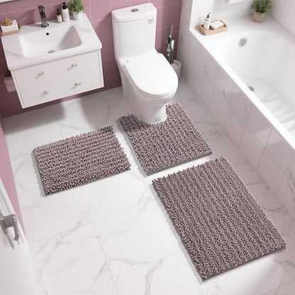 Yimobra Bathroom Rugs Non Slip Washable - Ultra Soft Absorbent Chenille Bath Mat, Quick Dry Shaggy Floor Carpet for Tub Shower, Mauve Home Decor Accessories, 24x17 Inch