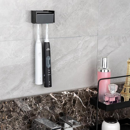 2 Pack Toothbrush Holder Wall Mounted with Cover for Bathroom, 2 Slots Toothbrush Storage Organizer for Shower, Self Adhesive Toothbrush Hanger Rack for Dorm, Cabinet (Black)