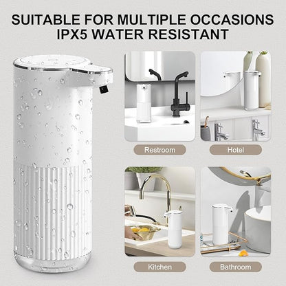 GuDoQi Automatic Touchless Liquid Soap Dispenser, 4-Level Adjustable Foam, USB Rechargeable Hand Soap Dispenser for Bathroom, Kitchen Countertops, 12.2oz/360mL, White