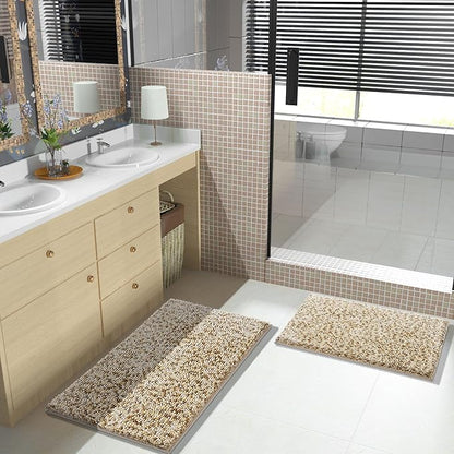 Yimobra Bath Mats for Bathroom Non Slip, 36x24, Extra Soft Chenille Bathroom Rugs, Luxury Fluffy Long Matts for Tub, Plush Shaggy Carpet, Water Absorb, Machine Washable, Beige & Light Coffee