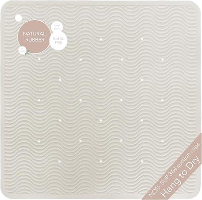 HEVEA Natural Rubber Wave Bath Mat – Square 21x21 in - Non-Slip Shower & Bathtub Mat with 364 Suction Cups, Plastic-Free & Biodegradable (Marble)