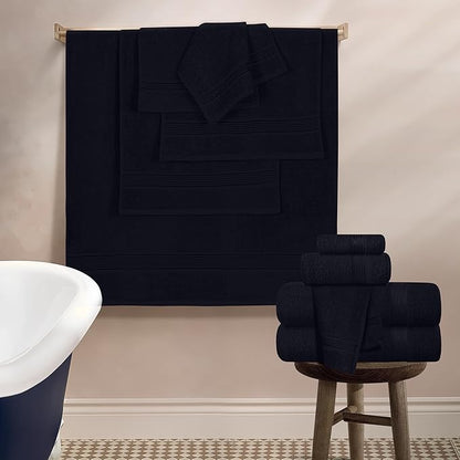 Belizzi Home 100% Cotton Towel Set, Contains 6 Soft Bath Towel, 6 Hand Towels, 12 Wash Cloths - Compact Absorbent Lightweight & Quickdry Towels for Bathroom - 24 Piece Bathroom Towel Set - Black