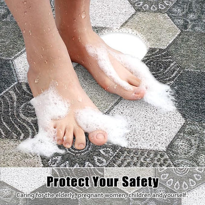 Square Shower Mat Non Slip: 24x24 Inch Shower Floor Mat with Drain Hole in Middle, Super Soft and Comfortable PVC Loofah Massage Bath Mat for Shower, Anti Slip Shower Stall Mat, Quick Drying