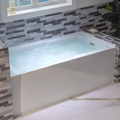 WOODBRIDGE 60" Acrylic Rectangular Alcove Soaking Bathtub in White with Right Drain, Chrome Pop-Up Drain Included BA6030R