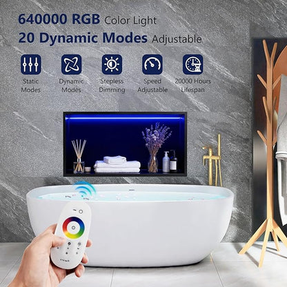 24" X 12" RGB LED Shower Niche No Tile Needed, 304 Stainless Steel Shower Niche Insert Tile Ready, Recessed Wall Shelf for Bathroom Storage Organizer with Remote Control, Matte Black