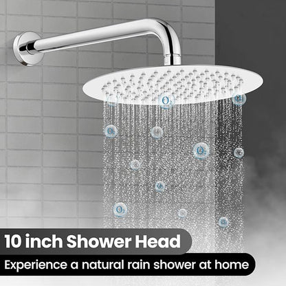 Airuida Shower Fixtures 2 Functions Shower Faucet Set Wall Mounted for Bathroom High Pressure Brass Handheld Shower with Rough-in Valve Round Rainfall 10 Inch Shower Head Chrome Polish