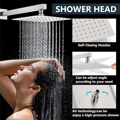 Aolemi Shower Faucet Set Rain Shower System with Handheld Spray Bathroom Shower Combo Rough-in Valve and Shower Trim Kit Included Brushed Nickel 16 Inch Wall Mount Shower Head