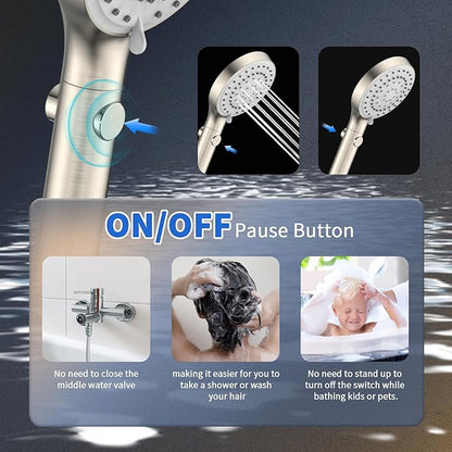 FASDUNT Shower Head with Handheld, High Pressure Handheld Shower Head with 80" Extra Long Stainless Steel Hose & Adjustable Bracket, Showerhead with ON/OFF Switch for Pets Bath, Brushed Nickel