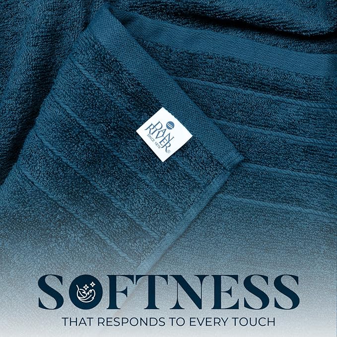 DAN River Extra Large Bath Towels Set of 4, 30 x 60 Inches - 100% Cotton Larger & Lighter Weight Towels for Bathroom - Quicker to Dry, Super Soft & Highly Absorbent Towels for Home, Blue Opal