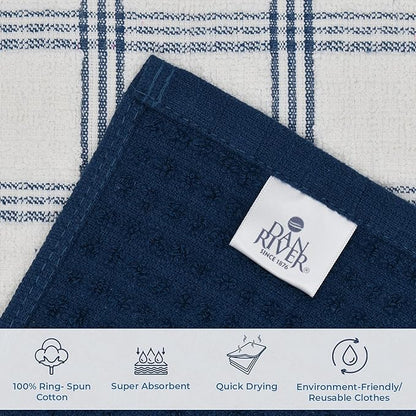 DAN RIVER Premium Dish Cloth 100% Cotton 12 X 12 Inches |Pack of 8|-Ultra Soft Tea Towels-Highly Absorbent Kitchen Rags-Terry Dishcloth for Kitchen and Household Cleaning |Blue Opal|
