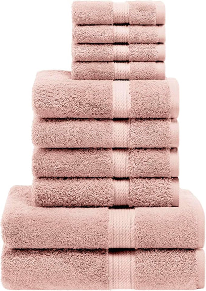 BLUENILEMILLS Madison Egyptian Cotton Towels, Towel Set for Bathroom, Shower, Hotel, Plush, 800 GSM, Highly Absorbent and Ultra-Soft Towels, Bath Essentials, 10 Piece Assorted Towel Set, Muted Mauve