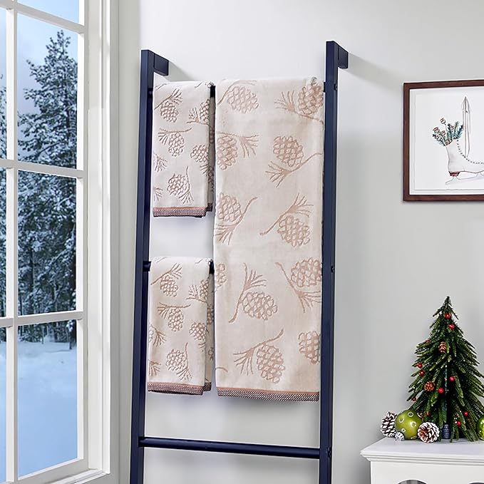 SKL Home Fall/Winter/Christmas Pinecone Jacquard Hand Towel 2pc Set for Bath/Kitchen/Bar & Gift, Wheat