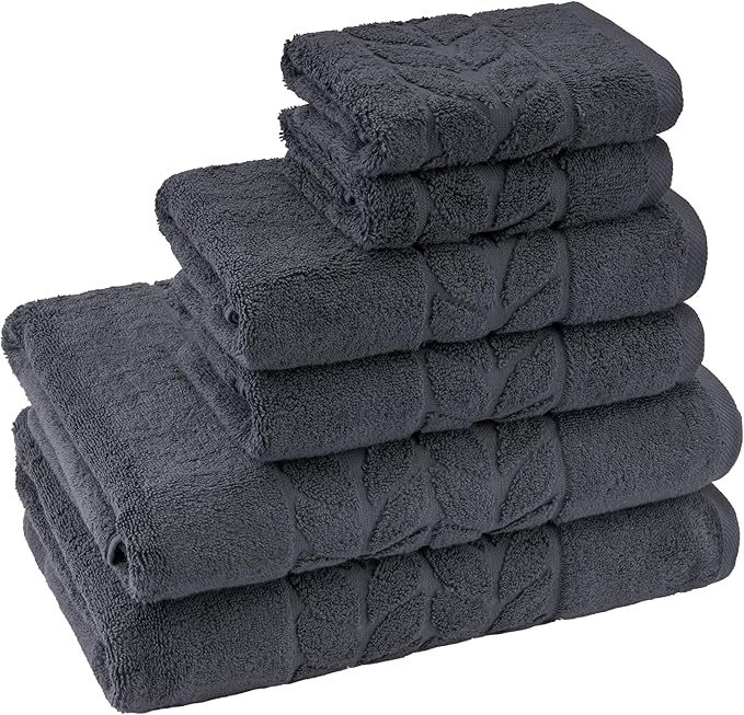 BAGNO MILANO Organic Turkish Cotton Bath Towels, Luxury Jacquard Collection, Certified Organic Highly Absorbent, Soft-Plush Towel Set (Charcoal, 6 Pcs Towel Set)